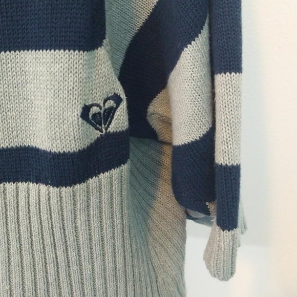 Roxy Gray Blue Striped Kimono Wide Sleeve Shawl Collar Bolero Cocoon Cardigan - Picture 7 of 9